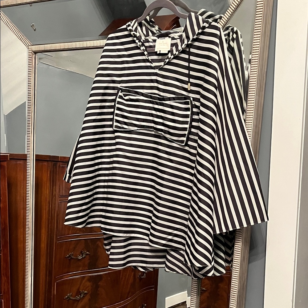 kate spade Black and White Striped Hooded Poncho